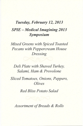 SPIE (february) 2013 lunch menu